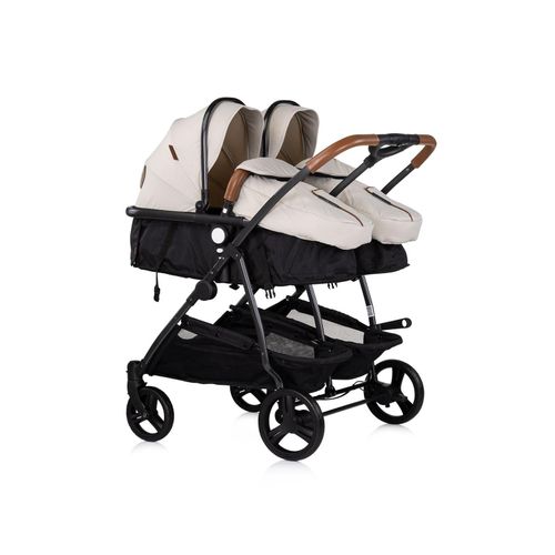 Chipolino Geschwisterkinderwagen Duo Smart klappbar umbaubar verstellbar Fußsack creme