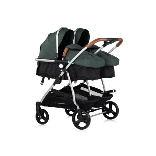 Chipolino Geschwisterkinderwagen Duo Smart klappbar umbaubar verstellbar Fußsack tannengrün