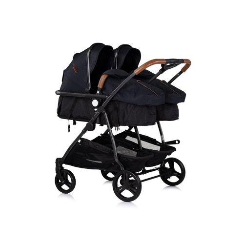 Chipolino Geschwisterkinderwagen Duo Smart klappbar umbaubar verstellbar Fußsack schwarz beige