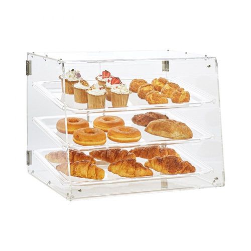 3-Ebenen-Gebäckvitrine - Kommerzielle Bäckereivitrine 526 x 360 x 415 mm - Acrylvitrine mit Hintertür & Abnehmbaren Regalen - Ideal für Donuts, Bagels, Kuchen und Kekse.