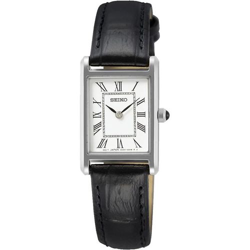 Quarzuhr SEIKO, schwarz (schwarz, silberfarben), Armbanduhren, Damen, Armbanduhr, Damenuhr, Lederarmband