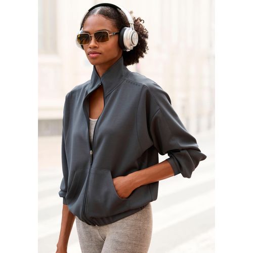 Sweatjacke COPENHAGEN STUDIOS, Damen, Gr. 32/34, grau (dunkelgrau), Sweatware, Obermaterial: 54% Modal, 40% Polyester, 6% Elasthan, unifarben, casual, bequem hüftlang, Langarm elastischer Bund, Sweatjacken, aus hochwertigem Material