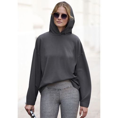 Kapuzenpullover COPENHAGEN STUDIOS, Damen, Gr. 40/42, grau (dunkelgrau), Sweatware, Obermaterial: 54% Modal, 40% Polyester, 6% Elasthan, unifarben, casual, bequem hüftbedeckend, Langarm Bündchen, Pullover, extra softes Material
