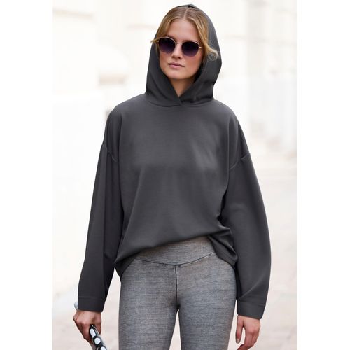 Kapuzenpullover COPENHAGEN STUDIOS, Damen, Gr. 36/38, grau (dunkelgrau), Sweatware, Obermaterial: 54% Modal, 40% Polyester, 6% Elasthan, unifarben, casual, bequem hüftbedeckend, Langarm Bündchen, Pullover, extra softes Material