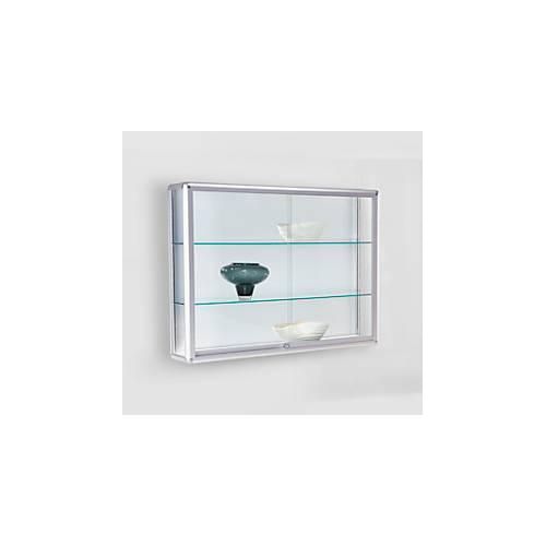 Wandvitrine BST, Brandschutzklasse B1, 3 Fächer, abschließbare Schiebetüren, B 1020 x T 300 x H 1020 mm, Aluminium/Glas/Metall, silber-weiß
