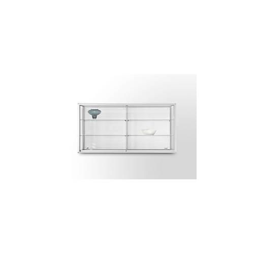 Wandvitrine BST, Brandschutzklasse B1, 6 Fächer, abschließbare Schiebetüren, B 2020 x T 300 x H 1020 mm, Aluminium/Glas/Metall, silber-weiß