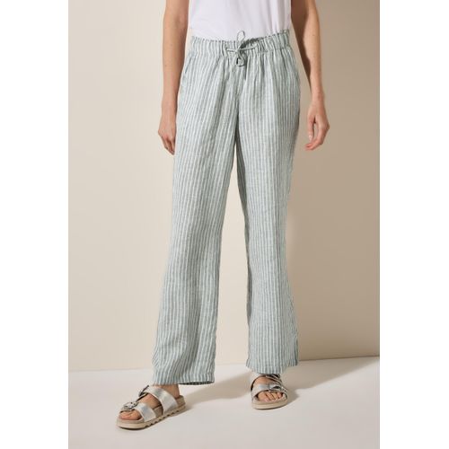 Stoffhose CECIL, Damen, Gr. S, Länge 30, chambray balmy khaki, Stoff, 100% Leinen, gestreift, casual, loose fit lang, Hosen, High Waist