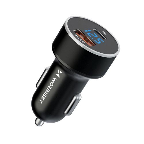Autoladegerät USB-C-USB-A 36W Ladegerät in Schwarz Schnellladegerät mit digitale Anzeige