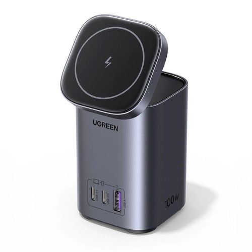 Ladestation magnetisch - 100W GaN-Ladestation 2x USB-C 1x USB-A mit Qi MagSafe induktives Laden