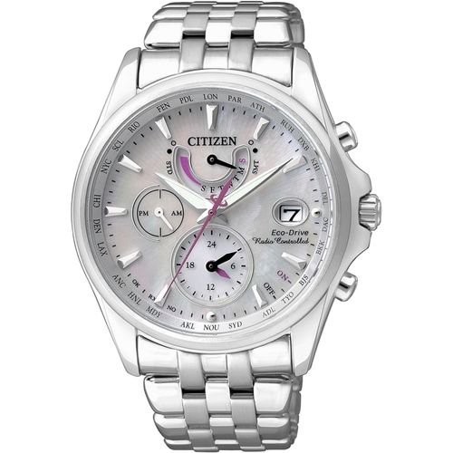 Funk-Multifunktionsuhr CITIZEN, silber (silberfarben), Armbanduhren, Damen, Armbanduhr, Damenuhr, Solar, Edelstahlarmband, bis 10 bar wasserdicht