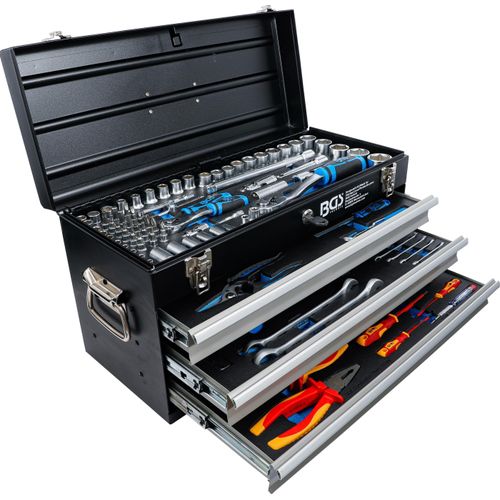 BGS Elektriker-Metall-Werkzeugkoffer 3350, 3 Schubladen, mit 147 Werkzeugen