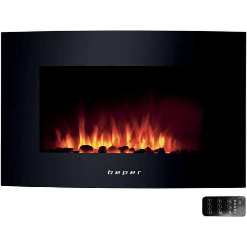Beper RI.503 Elektrischer Wandkamin, Stahlgehäuse mit gehärteter Glasfront & 2 Heizstufen, Heizung, 2000W, Kamin