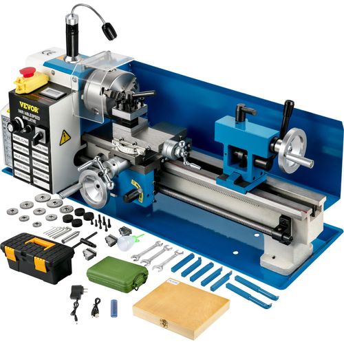 VEVOR Mini Drehmaschine 550 W, Metall Mini Drehmaschine Max. 2500 U / Min, Metallbank Drehmaschine, Metall Mini Drehmaschine, Tischdrehmaschine, Gewinde 12-52 TPI, Mini Drehbank metall, Zubehör Inkl.