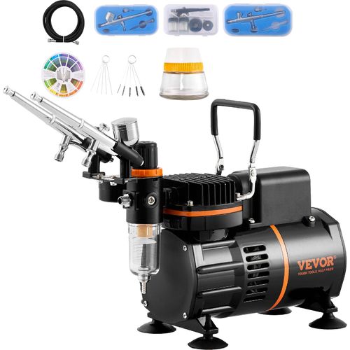 VEVOR Airbrush-Set, Luftkompressor mit Doppellüfter, professionelles Airbrush-System-Set mit 3 Airbrushes, Halter, Farbmischrad, Reinigungsbürsten-Set, Airbrush-Set für Kunst, Nägel, Kekse, Make-up, K