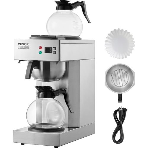VEVOR kommerzielle Filterkaffeemaschine Kaffeemaschine 12 Tassen, Kaffeemaschine mit 2 Glaskaraffen & 2 Warmhalteplatten, Übergießkaffeemaschine aus Edelstahl für Restaurant Büro Café