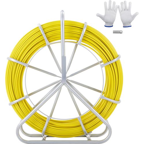 SucceBuy Fish Tape Fiberglas, 600 Fuß, 5/16 Zoll. Duct Rodder Fishtape Drahtzieher. Kabelführungsstange mit Rollenständer aus Stahl und 3 Ziehköpfen. Angelwerkzeuge für Wände und elektrische Leitungen. Nicht leitfähig.