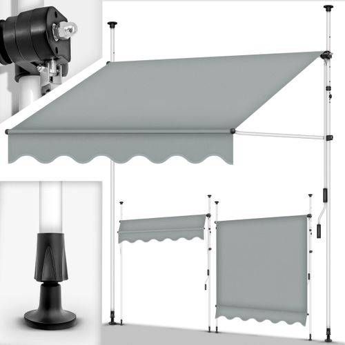 tillvex Balkonmarkise 300 cm Hellgrau Gelenkarm Markise Klemmmarkise Sonnenmarkise Balkon ohne Bohren