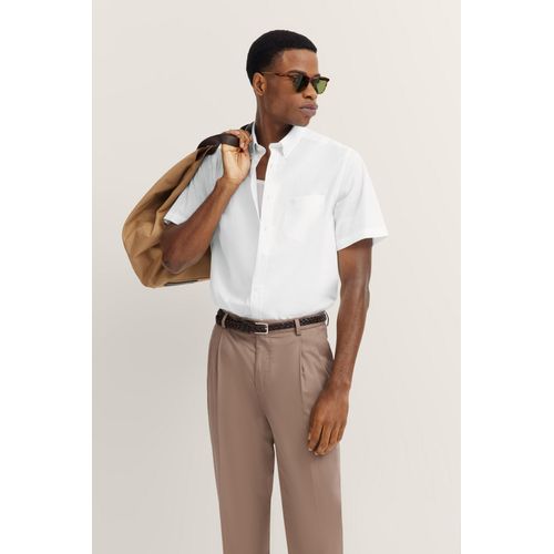Kurzarmhemd BUGATTI, Herren, Gr. XL, Normalgrößen, 10, weiß, 100% Baumwolle, unifarben, casual, normal, Kurzarm, Hemden, mit Button-Down-Kragen