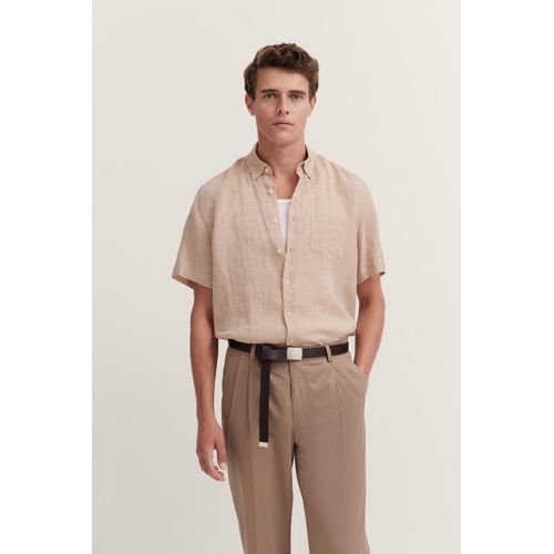 Kurzarmhemd BUGATTI, Herren, Gr. XXL, Normalgrößen, 60, taupe, 100% Leinen, unifarben, casual, normal, Kurzarm, Hemden, aus Leinen