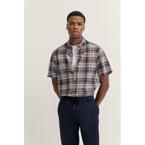 Kurzarmhemd BUGATTI, Herren, Gr. XL, Normalgrößen, 60, taupe, 100% Baumwolle, kariert, casual, normal, Kurzarm, Hemden, mit Karo-Muster