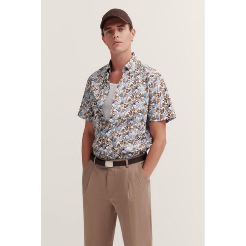 Kurzarmhemd BUGATTI, Herren, Gr. L, Normalgrößen, 60, taupe, 100% Baumwolle, geblümt, casual, normal, Kurzarm, Hemden, mit Button-Down-Kragen