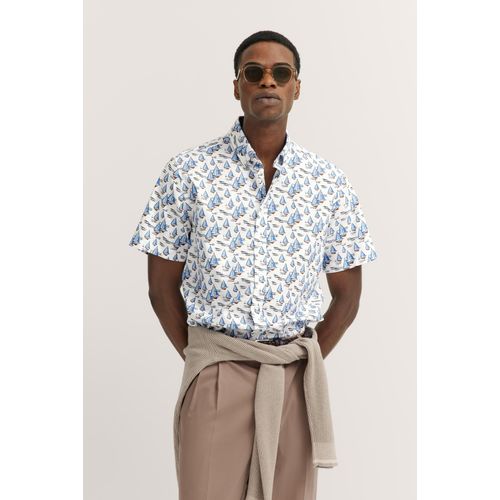 Kurzarmhemd BUGATTI, Herren, Gr. L, Normalgrößen, 320, hellblau, 100% Baumwolle, gemustert, casual, normal, Kurzarm, Hemden, mit Button-Down-Kragen