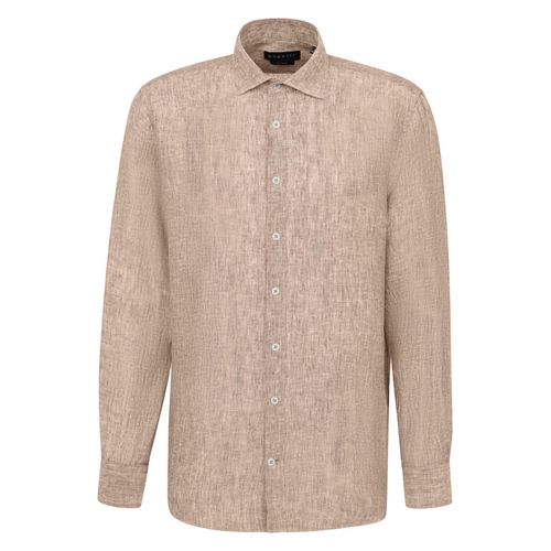 Langarmhemd BUGATTI, Herren, Gr. XXL, Normalgrößen, 60, taupe, 100% Leinen, unifarben, casual, normal, Langarm eckige 2-Knopf-Manschette, Hemden, aus Leinen