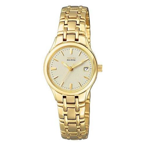 Solaruhr CITIZEN, gold (goldfarben, champagnerfarben), Armbanduhren, Damen, Armbanduhr, Damenuhr, Edelstahlarmband, Datum