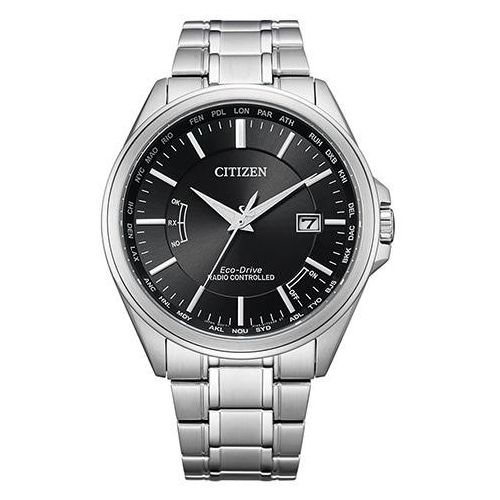 Funkuhr CITIZEN, silber (silberfarben, schwarz), Armbanduhren, Herren, Armbanduhr, Herrenuhr, Solar, Lederarmband, Saphirglas, Datum