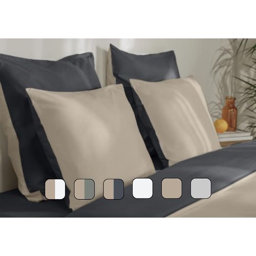 2 taies d'oreiller 100% Coton 65x65 - Réversible Vert & Beige Image