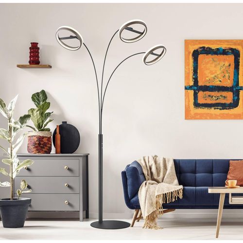 LED-Stehlampe Della, Höhe 190 cm, schwarz/dunkelgrau, 3-flg.
