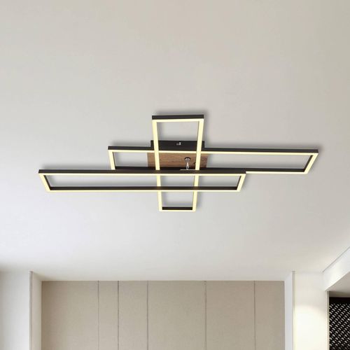 LED-Deckenlampe Dakari, Länge 80 cm, schwarz/holz, 3-flg.