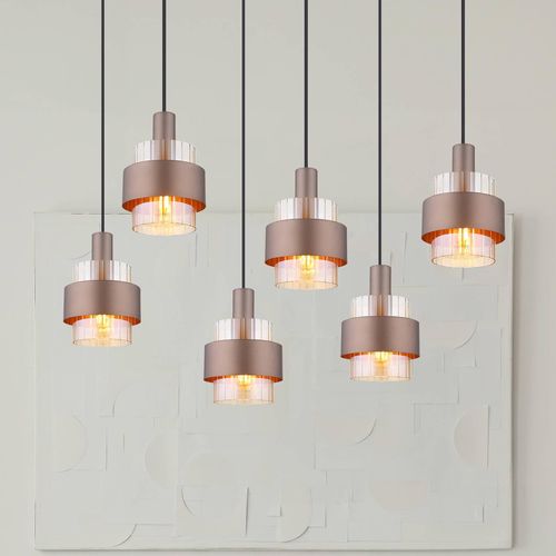Hängelampe Milley, Länge 96 cm, bronzefarben, 6-flg., Metall