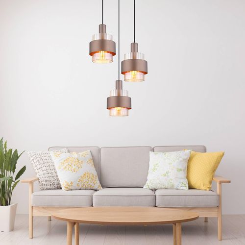 Hängelampe Milley, Ø 45 cm, bronzefarben, 3-flg., Metall