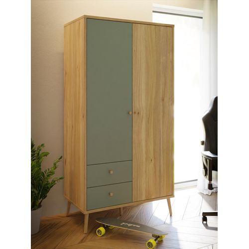 Kleiderschrank FORTE, grün (mauvella eiche, salbei), B:94,5cm H:185,6cm T:52,2cm, Spanplatte, Schränke, Salbei, Drehtürenschrank, Stauraum