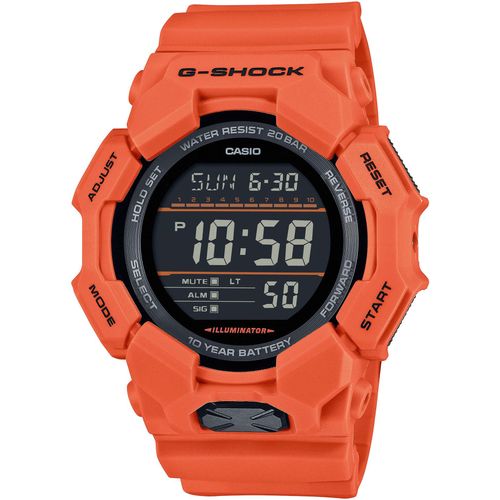 Chronograph CASIO G-SHOCK, orange (orange, schwarz), Armbanduhren, Herren, Quarzuhr, Armbanduhr,Herrenuhr, digital, autom. Kalender, Resinarmband