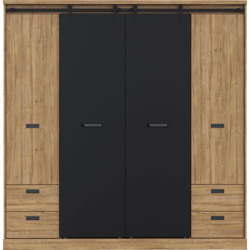 Kleiderschrank FORTE, schwarz (waterford eiche, schwarz), B:203,2cm H:208,4cm T:61cm, Spanplatte, Schränke