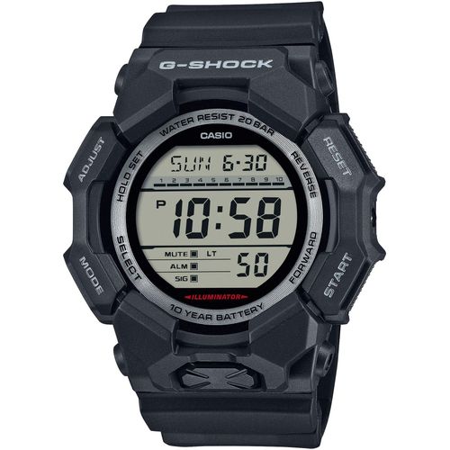 Chronograph CASIO G-SHOCK, schwarz (schwarz, silberfarben), Armbanduhren, Herren, Quarzuhr, Armbanduhr,Herrenuhr, digital, autom. Kalender, Resinarmband