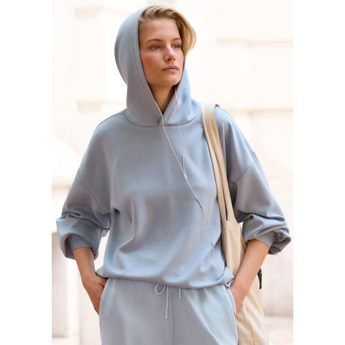 Kapuzenpullover COPENHAGEN STUDIOS, Damen, Gr. 40/42, blau (hellblau), Sweatware, Obermaterial: 54% Modal, 40% Polyester, 6% Elasthan, unifarben, casual, bequem hüftbedeckend, Langarm Bündchen, Pullover, extra softes Material