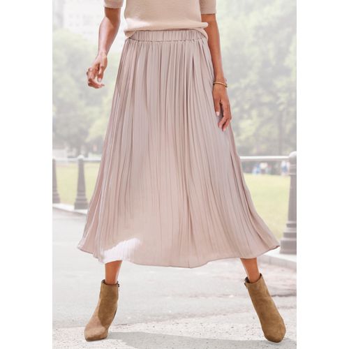 Maxirock LASCANA, Damen, Gr. 44, beige (champagner), Web, Obermaterial: 100% Polyester, unifarben, modisch, figurumspielend knöchellang, Röcke, mit Plisseefalten, edel glänzende Ware, Topseller