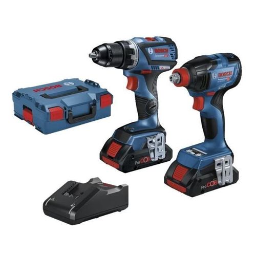 Bosch Professional 18V System GDX 18V-210 C + GSR 18V-60 C - Set Schraubenschlüssel de Schlagschrauber + Schraubendreher a Akku (Brushless, 2 ProCORE x 4.0Ah Akkus, in L-BOXX)