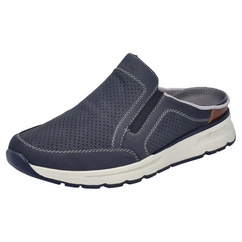 Clog RIEKER, Herren, Gr. 43, blau (nachtblau), Nubuklederimitat, kontrastfarbene Details, sportlich, Schuhe, Sommerschuh, Hausschuh mit seitlichen Stretcheinsätzen