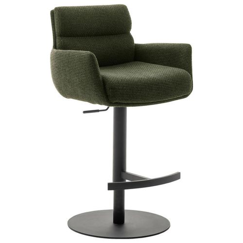 Dieter Knoll Barhocker , Olivgrün , Metall, Textil , Drehteller, Säule, rund , 54x84x52 cm , Stoffauswahl, Typenauswahl, Sitzfläche 360° drehbar,