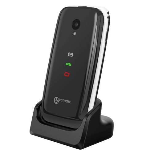 Geemarc, Seniorentelefon Klappe + SOS-Taste Hörgerätekompatibel, Weiß / Schwarz