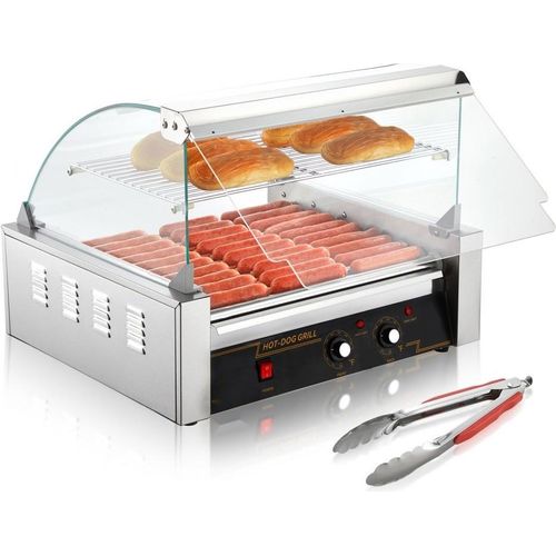 Hot Dog Maker - Hot Dog Grill - Edelstahl-Grill mit 11 Rollen - 2,2 kW - Perfekt für Hotdogs und Snacks - BBQ und Grill Zubehör