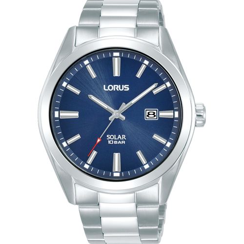 Solaruhr LORUS, silber (silberfarben, blau), Armbanduhren, Herren, Armbanduhr, Herrenuhr, Datum, Edelstahlarmband