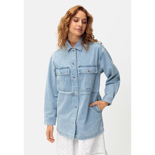 Jeansjacke LASCANA, Damen, Gr. 36, light, blau washed, Denim/Jeans, Obermaterial: 100% Baumwolle, modisch, figurumspielend hüftbedeckend, Langarm 1-Knopf-Manschette, Jacken, mit seitlichen Schlitzen