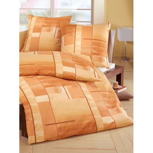 Bettwäsche BIBERNA Gr. 7, orange (terrakotta), B/L: 200cm x 200cm, 2-teilige Garnitur St., 2-teilige Garnitur St., Feinbiber, B/L: 80cm x 80cm & 80cm x 80cm, Feinbiber, 100% Baumwolle, Bettwäsche