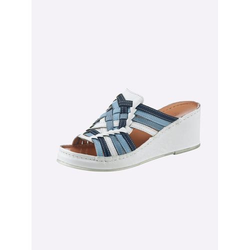 Pantolette GEMINI, Damen, Gr. 36, blau (weiß, jeansblau), Glattleder, modisch, Schuhe