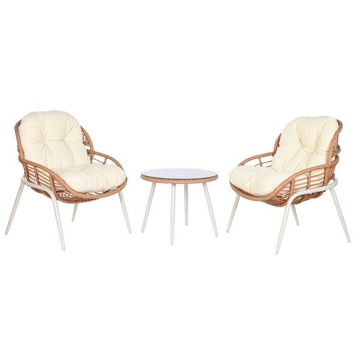 Tisch mit 2 Sesseln Home ESPRIT Weiß Beige Grau natürlich 55 x 55 x 47 cm